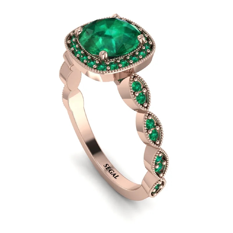 Custom Engagement Rings With Unique Gemstones-Vintage Inspired Emerald Halo Ring - Frances No. 20