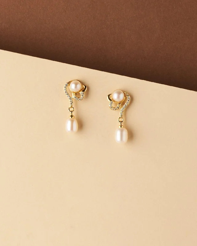 Colorful Hoop Earrings For Party Time-Delicate Stone Studded Pearl Earring