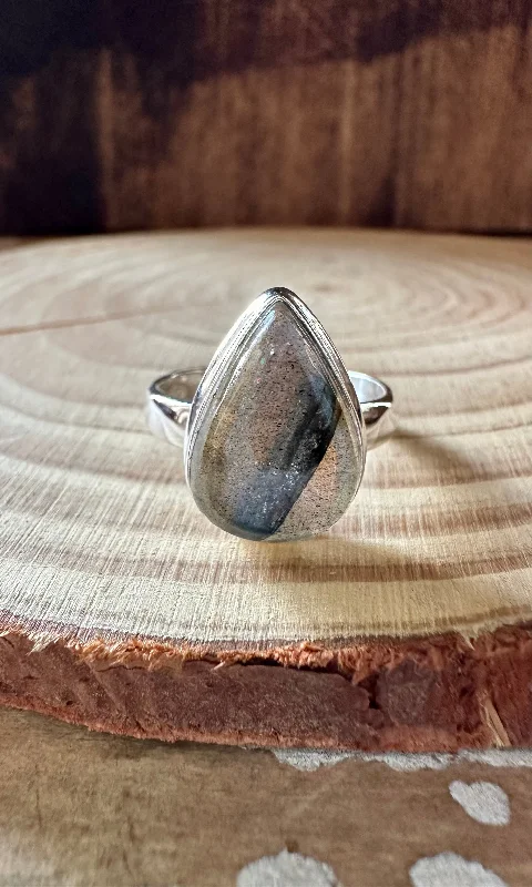 Simple Rose Gold Wedding Bands For Brides-SPACED OUT TEARDROP LABRADORITE Sterling Silver Ring • Size 8