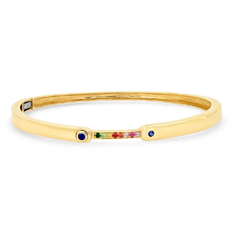 Unique Leather Bracelets With Charms-IDEALIST RAINBOW SAPPHIRE HINGE BRACELET, GOLD