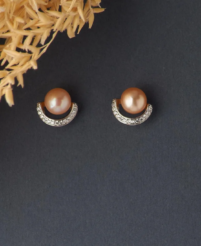 Vintage-Inspired Earrings For Bridal Style-Classy Pink Stud Pearl Earring