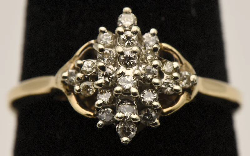 Custom Gold Engagement Rings For Bridesmaids-Vintage 14k Gold Diamond Cluster Ring - Size 8.25