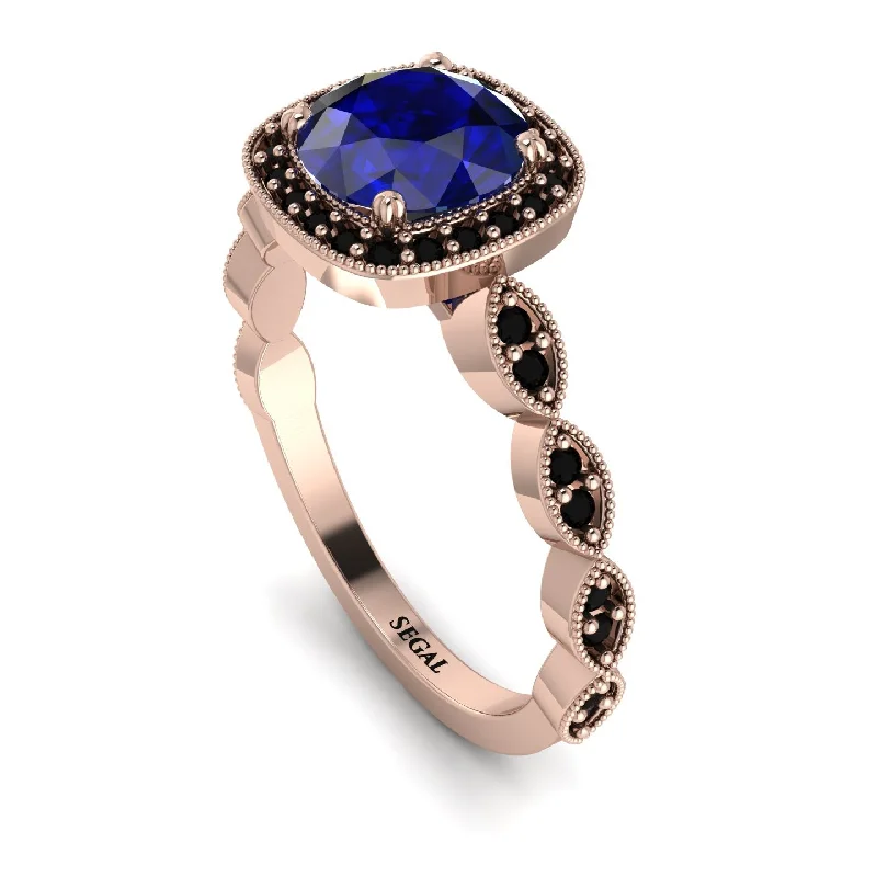 Elegant Titanium Wedding Bands For Grooms-Vintage Inspired Sapphire Halo Ring - Frances No. 44