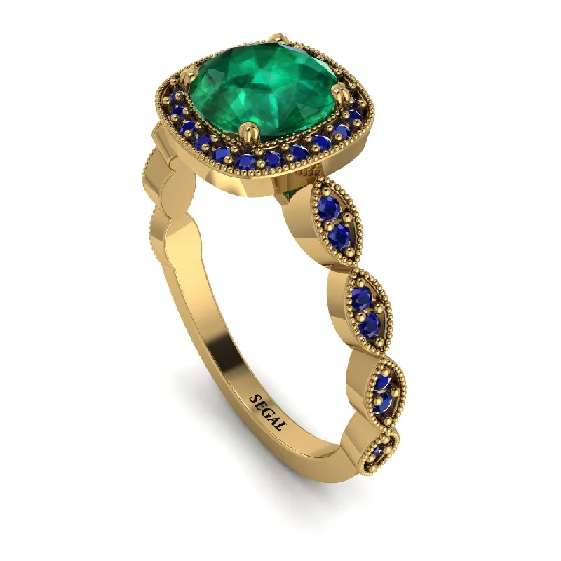 Simple Wedding Rings For Modern Grooms-Vintage Inspired Emerald Halo Ring - Frances No. 64