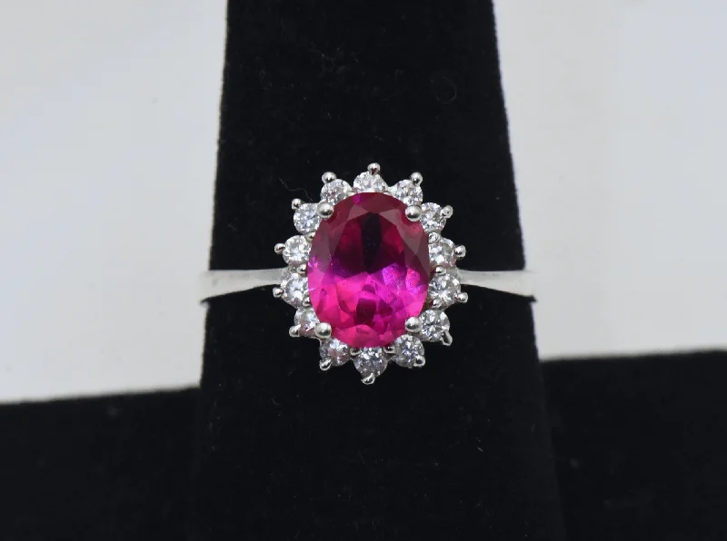 Elegant Wedding Bands For Stylish Brides-Stauer - Vintage Synthetic Ruby and Rhinestone Sterling Silver Ring - Size 8.25