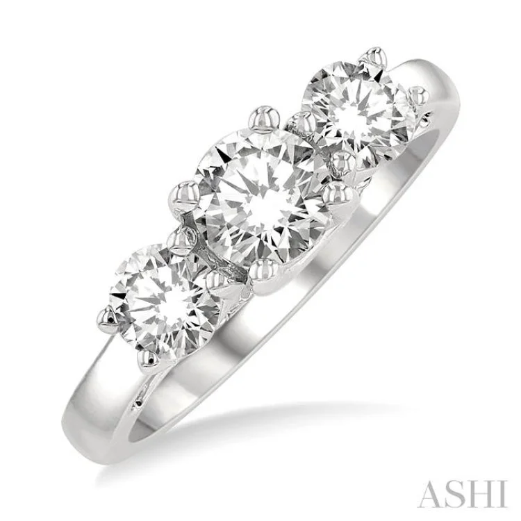 Personalized Custom Rings For Special Occasions-1 1/2 Ctw Round Cut Diamond Three-Stone Ring in 14K White Gold