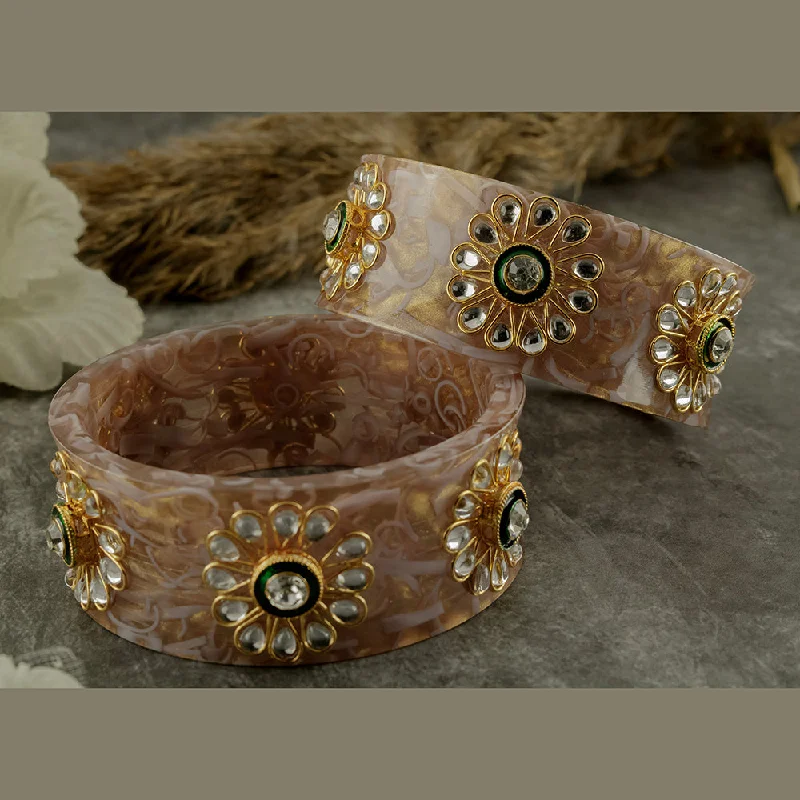 Simple Custom Wedding Bangles For Fashion Bridesmaids-SOB Set of 2 Acrylic Translucent Designer Kundan Floral Bangles