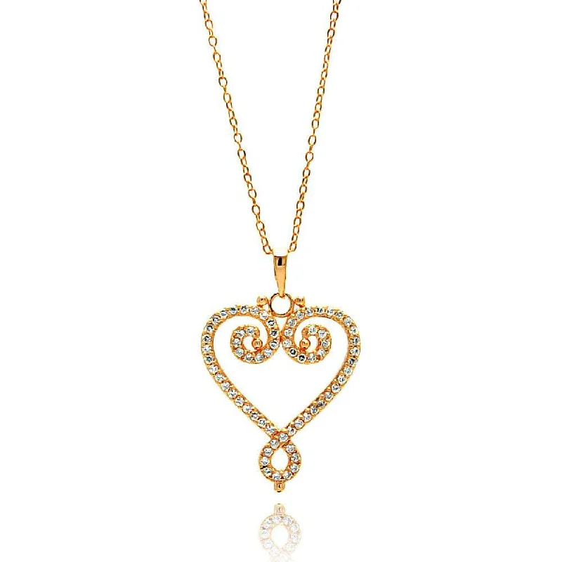 Custom Birthstone Necklace For Personalized Jewelry-Silver 925 Gold Plated Open Heart CZ Outline Necklace - BGP00685