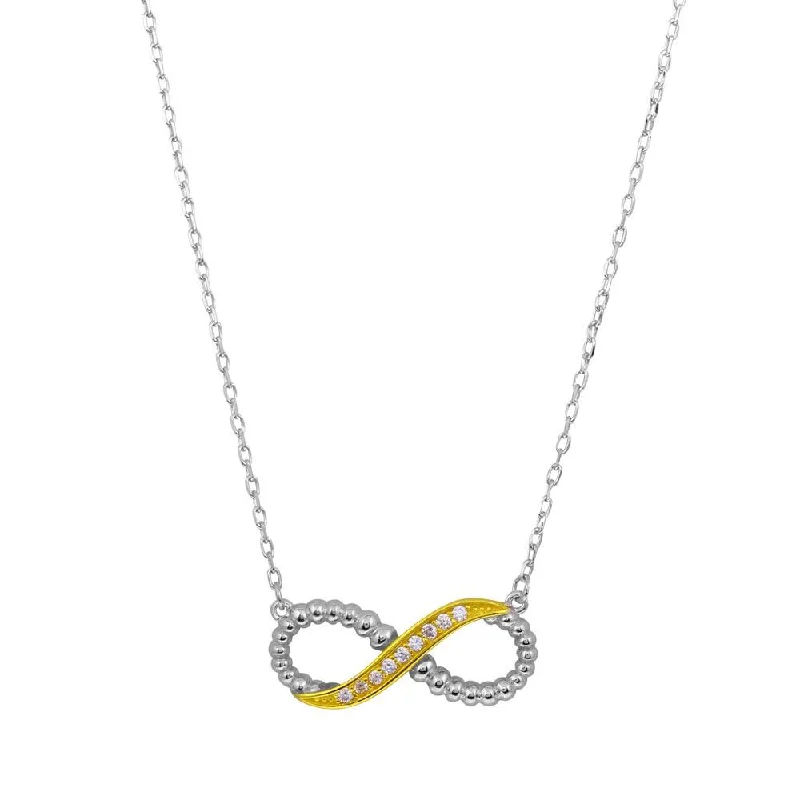 Dainty Silver Necklace For Minimalist Look-Two-Tone 925 Sterling Silver Rhodium Gold Plated Infinity CZ Necklace - BGP01237