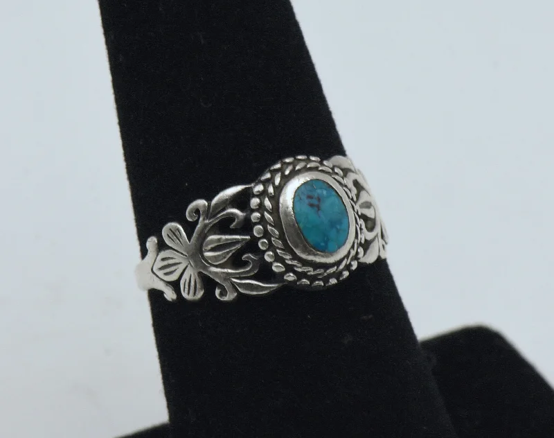 Elegant Rose Gold Rings For Wedding Day-Vintage Handmade Sterling Silver and Turquoise Ring - Size 6.25 BROKEN SHANK