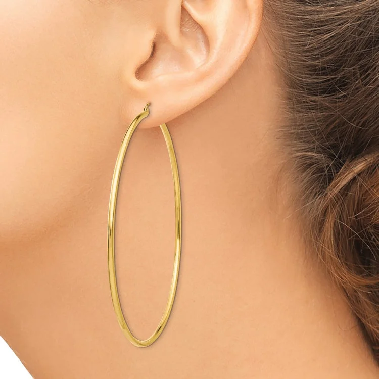 Unique Hoop Earrings For Casual Wear-14k Polished 2x75mm Lightweight Round Tube Hoop Earrings