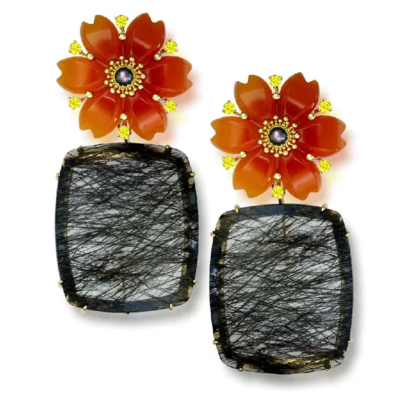 Chic Crystal Earrings For Night Out-Gold Blossom Convertible Earrings with Carved Carnelian