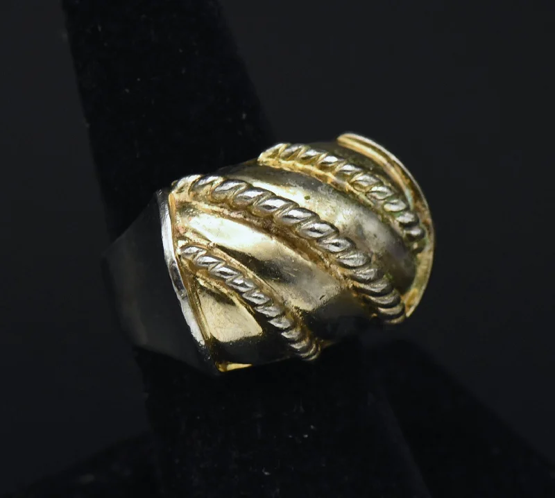 Custom Wedding Bands For Groomsmen-Napier - Vintage Sterling Silver and Gold Tone Ring - Size 6.5