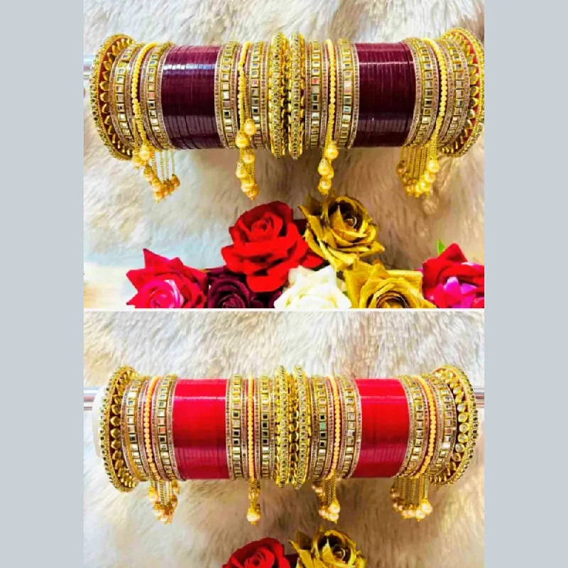 Personalized Custom Wedding Bangles For Timeless Jewelry-Manisha Jewellery Gold Plated Bangles Set