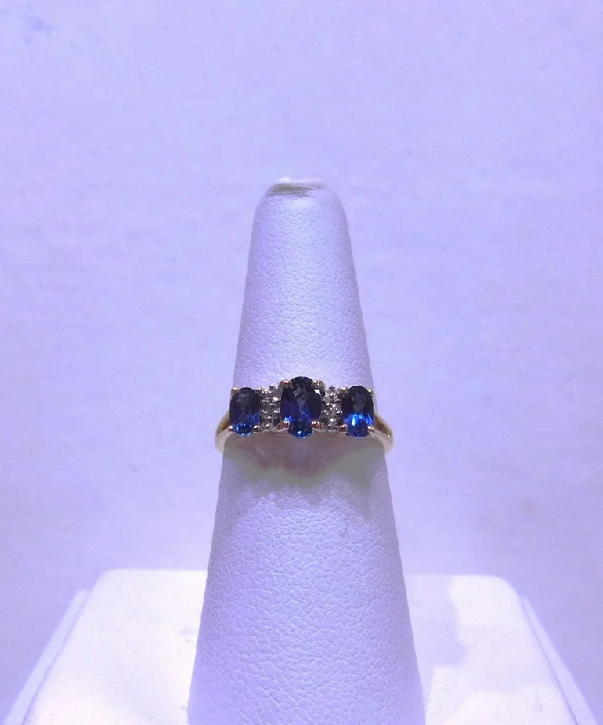 Simple Stacking Rings For Casual Brides-10K CREATED SAPPHIRE AND DIAMOND RING