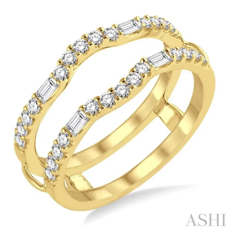 Personalized Silver Engagement Rings For Brides-1/2 Ctw Baguette and Round Cut Diamond Insert Ring in 14K Yellow Gold