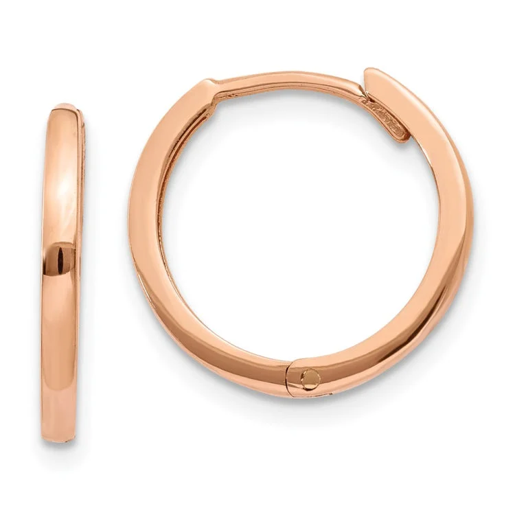 Simple Gemstone Earrings For Office Look-14k Rose Gold Round Hinged Hoop Earrings