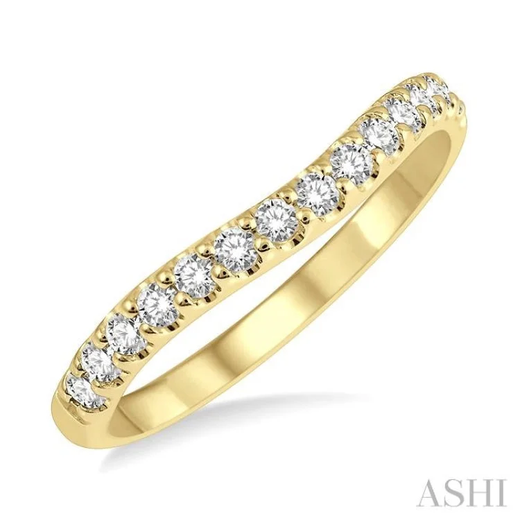 Personalized Gemstone Rings For Engagement Day-1/3 Ctw Arched Center Round Cut Diamond Wedding Band in 14K Yellow Gold