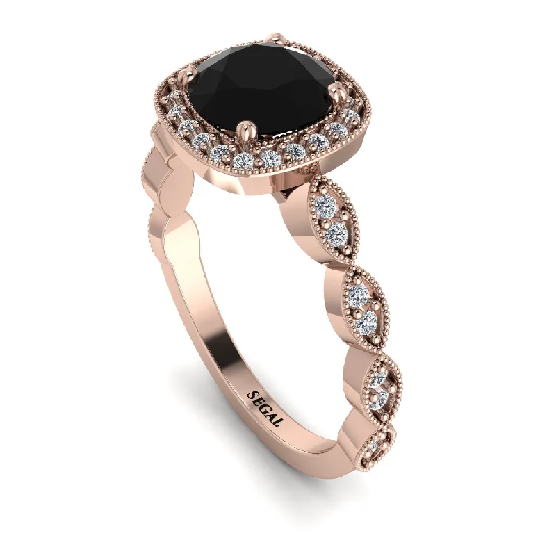 Custom Wedding Bands For Stylish Couples-Vintage Inspired Black Diamond Halo Ring - Frances No. 8