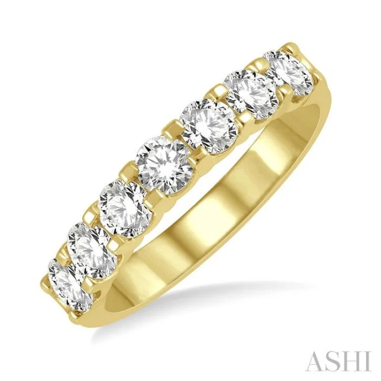 Luxury Platinum Wedding Rings For Brides-1 Ctw Round Cut 7 Stone Diamond Wedding Band in 14K Yellow Gold