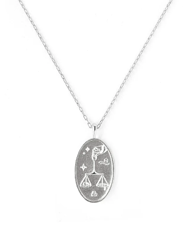 Custom Silver Pendant Necklace For Weddings-Libra Silver Zodiac Necklace