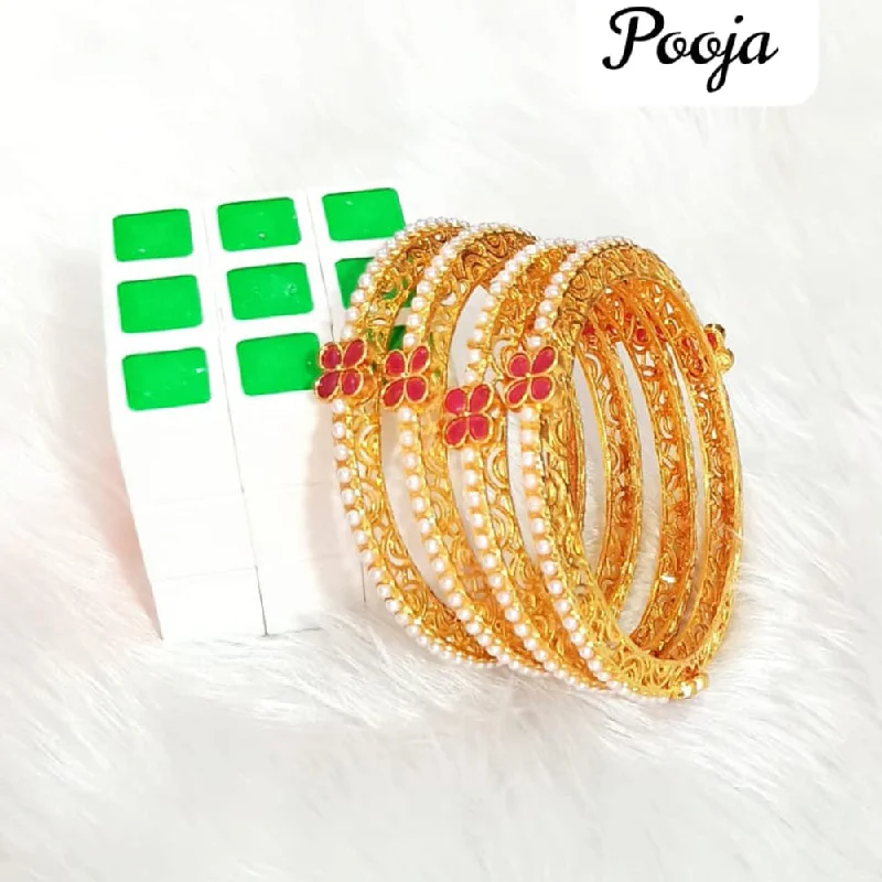 Trendy Wedding Bangles For Bridesmaids With Diamonds-Pooja Bangles Gold Plated  Bangle Set