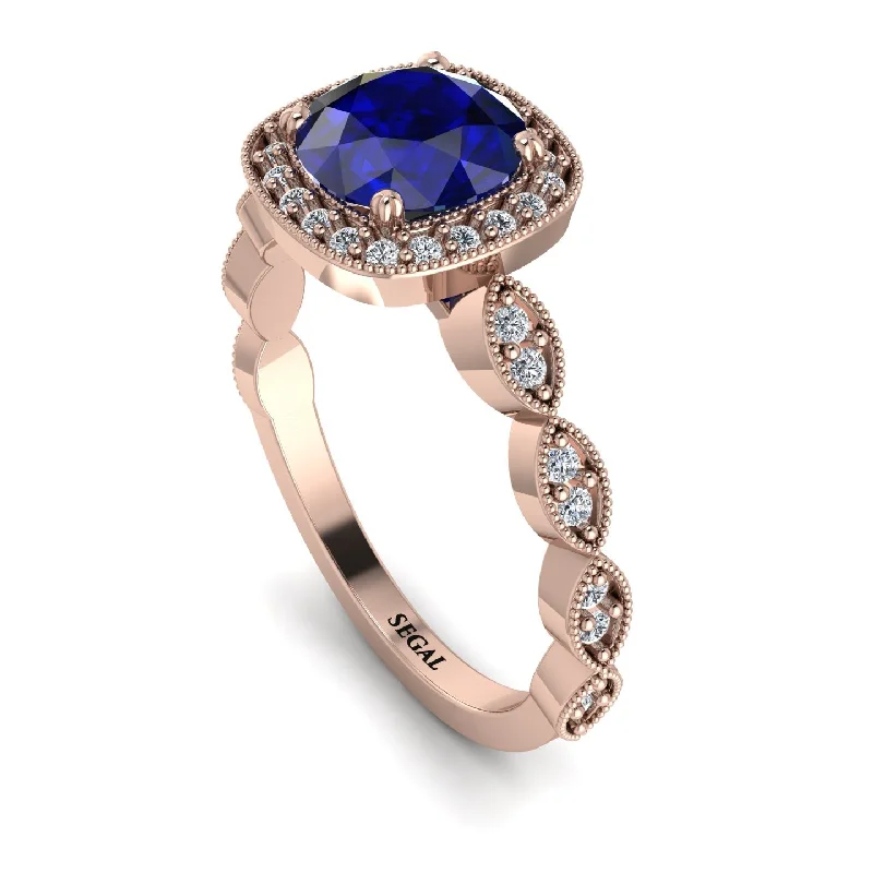 Unique Gemstone Engagement Rings For Bridesmaids-Vintage Inspired Sapphire Halo Ring - Frances No. 14