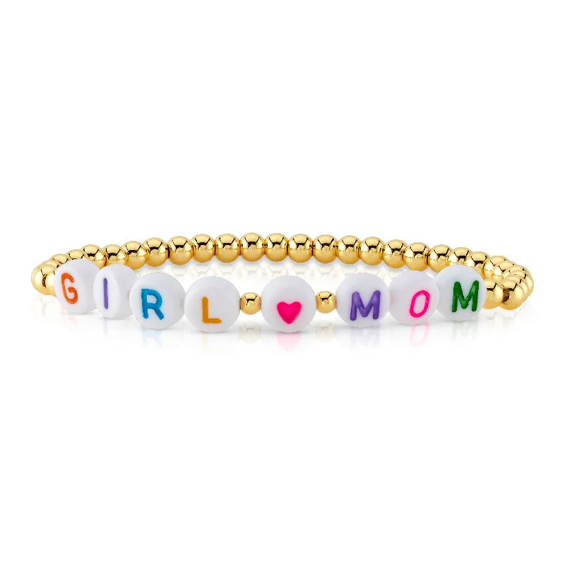 Personalized Cuff Bracelets For Women-GIRL MOM BALL STRETCH BRACELET, RAINBOW GOLD