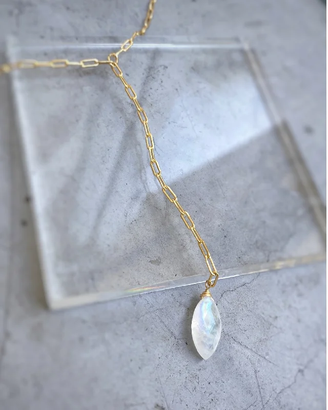 Custom Gemstone Necklace For Custom Gifts-Moonstone Marquise  Y Necklace