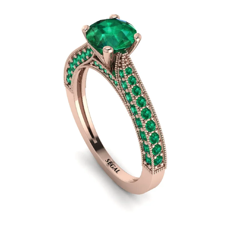 Classic Wedding Bands With Diamond Accents-Classic Vintage Emerald Engagement Ring - Kathryn No. 20