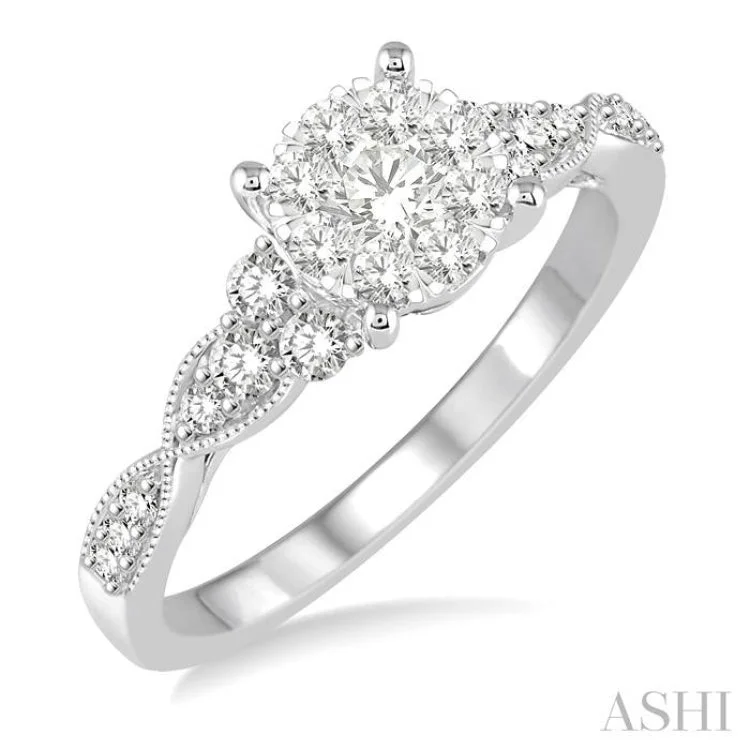 Luxury Wedding Rings For Fashion-Forward Brides-1/2 Ctw Round Cut Diamond Lovebright Engagement Ring in 14K White Gold