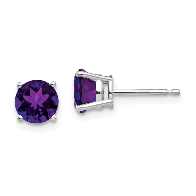 Classic Stud Earrings For Everyday Look-14k White Gold 6mm Amethyst Earrings