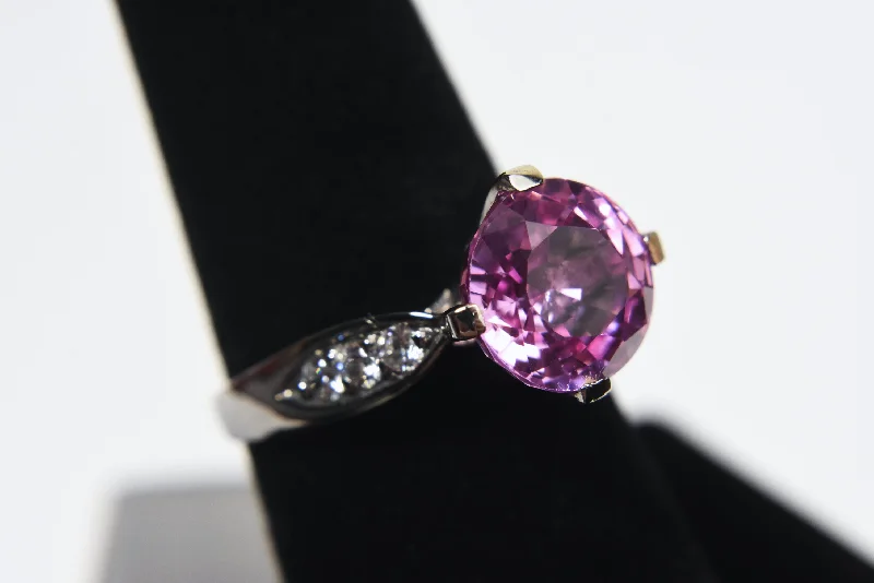 Trendy Wedding Rings For Fashion-Forward Grooms-Sterling Silver Synthetic Pink Sapphire Ring - Size 7