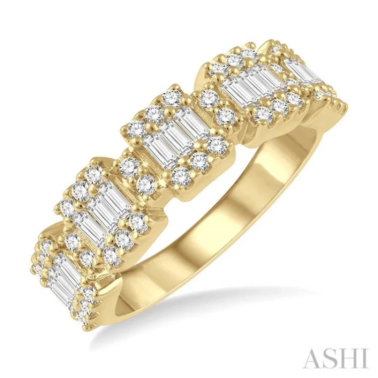 Custom Gold Engagement Rings For Bridesmaids-3/4 Ctw Baguette and Round Cut Diamond Fusion Ring in 14K Yellow Gold