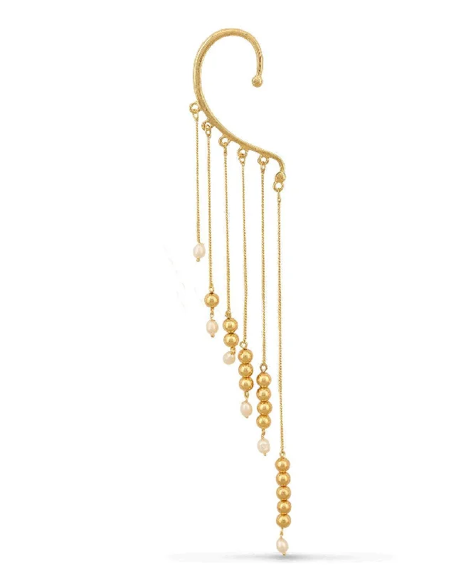 Elegant Gold Earrings For Day Wear-Fashionable Pearl hanging Ear Cuff