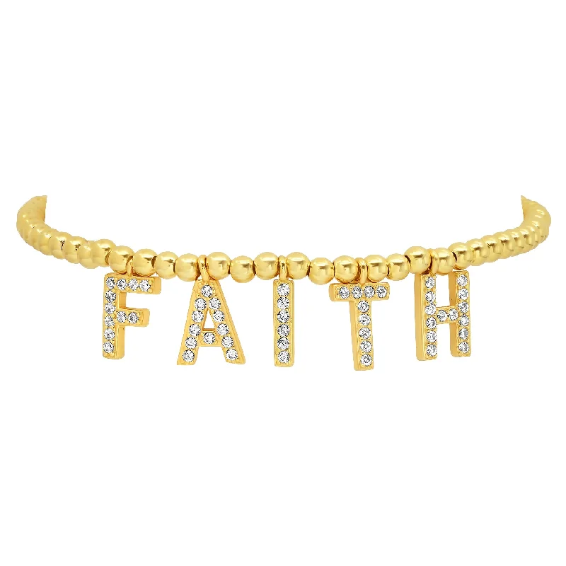 Silver Braided Bracelets For Women-FAITH STRETCH BRACELET, GOLD