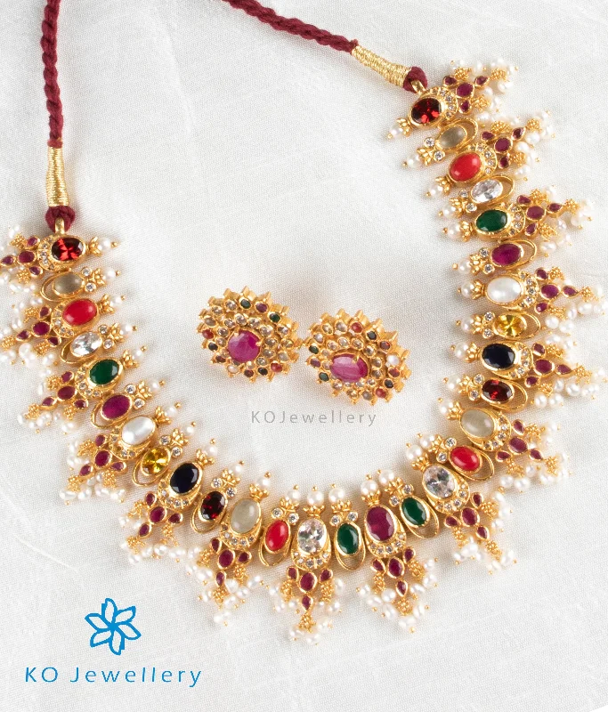 Elegant Drop Necklace For Evening Wear-The Vishesh Silver Navratna Necklace