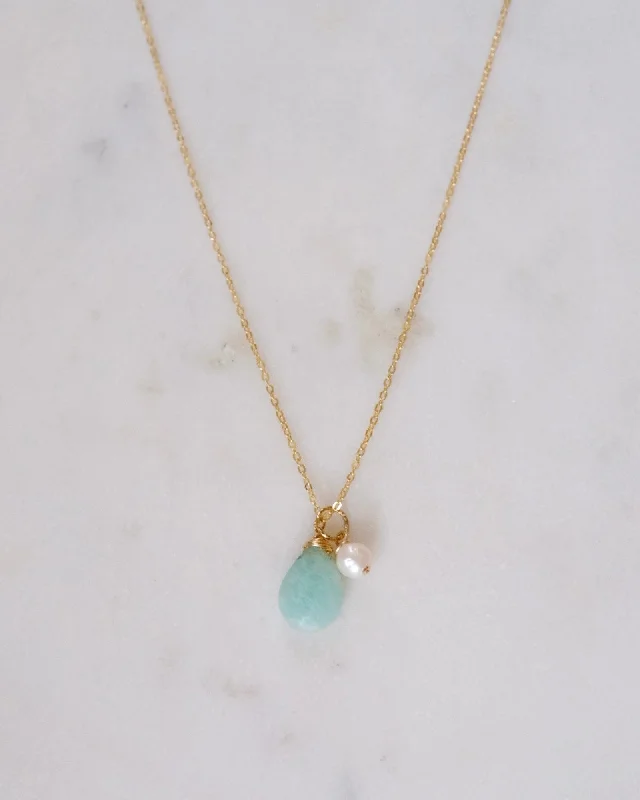 Custom Gold Necklace For Personalized Gifts-Amazonite pearl Necklace