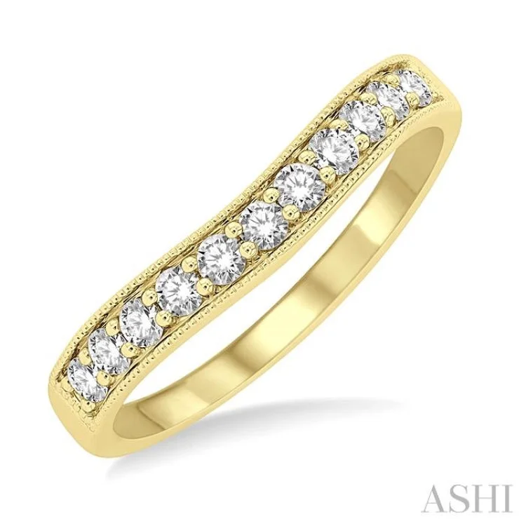 Personalized Wedding Bands With Special Engravings-1/3 Ctw Arched Round Cut Diamond Wedding Band in 14K Yellow Gold