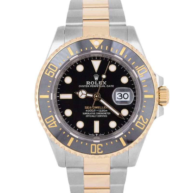 Women’s Watches With Crystal Detailing-MINT 2022 Rolex Sea-Dweller 43mm Two-Tone 18K Yellow Gold Steel Black 126603