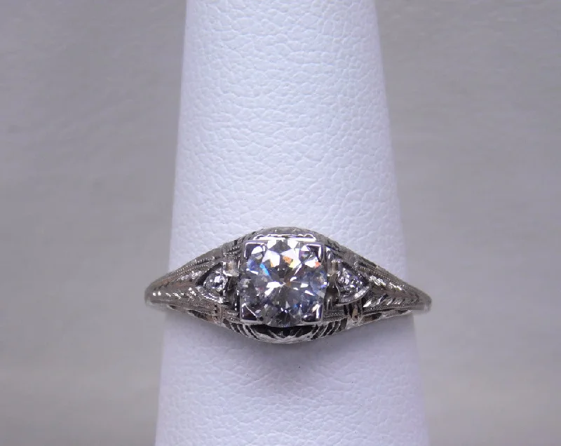 Sparkling Diamond Rings For Special Occasions-18K ART DECO .84CT DIAMOND RING