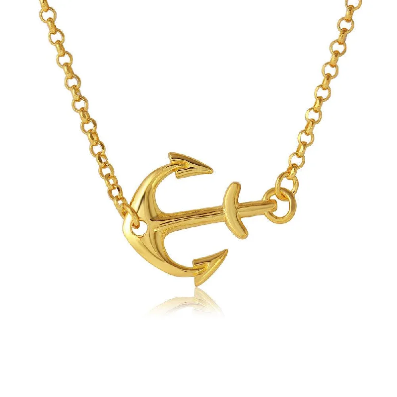 Classic Pearl Necklace For Bridesmaids-Silver 925 Gold Plated Anchor Necklace - ARN00024GP