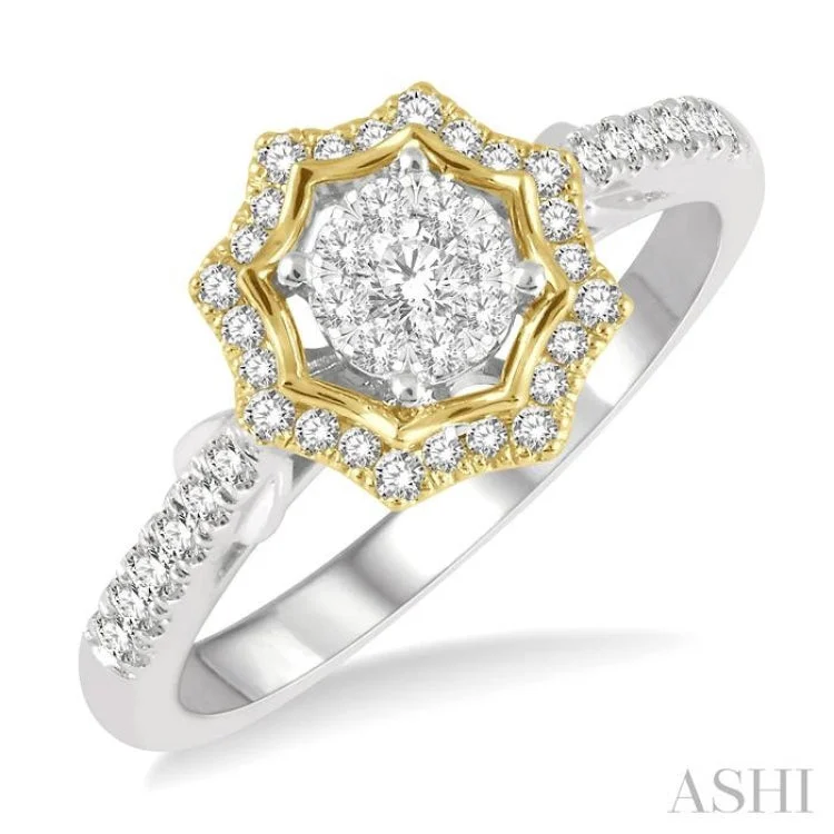 Simple Gemstone Rings For Timeless Style-1/3 ctw Star Shape Lovebright Round Cut Diamond Ring in 14K White and Yellow Gold