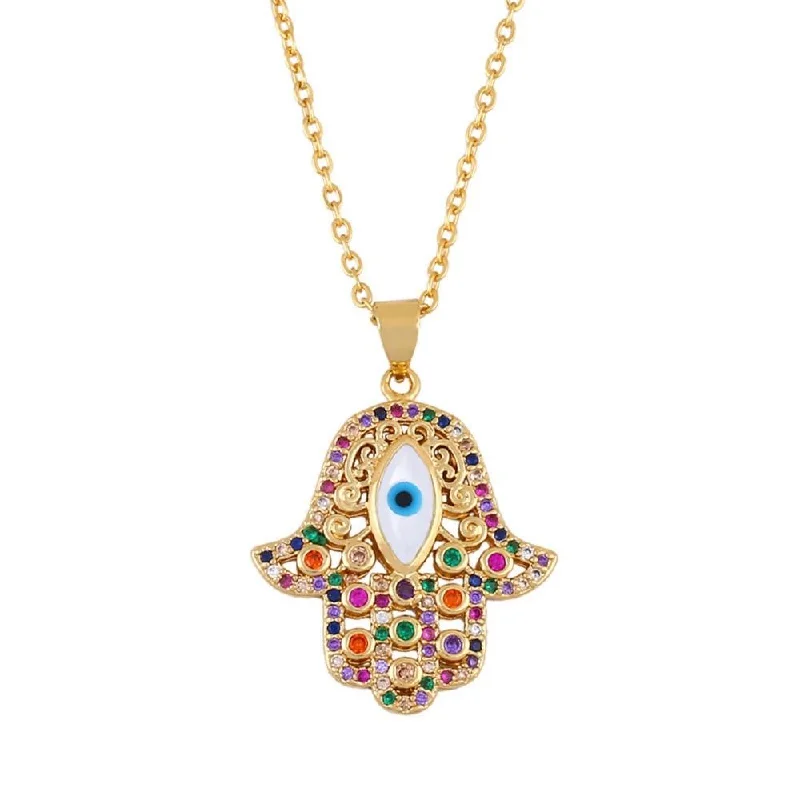 Custom Initial Necklace For Gifts-Turkish Hamsa Hand Evil Eye Necklace