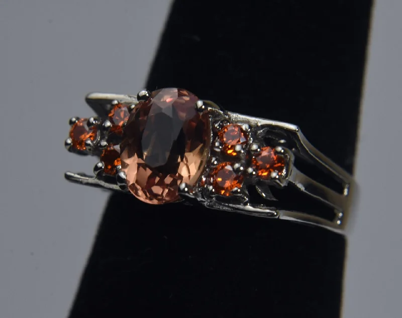 Simple Rose Gold Engagement Rings For Modern Brides-Synthetic Padparadscha Sapphire and Fire Opal Sterling Silver Ring - Size 6.25