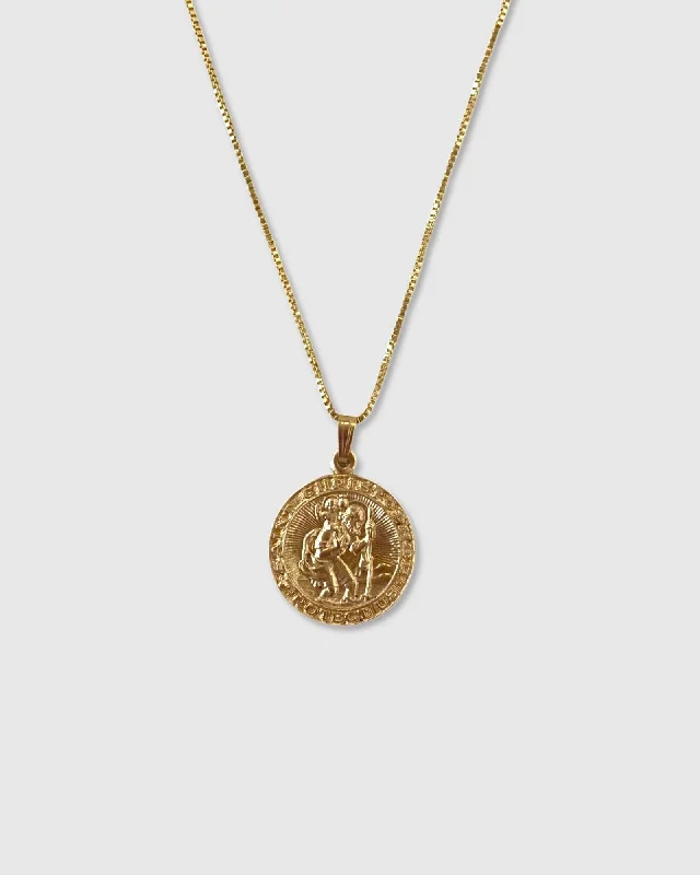 Simple Silver Pendant Necklace For Daily Wear-St Christopher Medallion Necklace