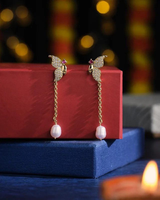 Colorful Earrings With Mixed Stones For Unique Style-Charismatic Half Butterfly Pearl Earring