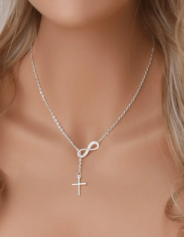 Sparkling Chain Necklace For Special Events-Beautiful Silver Infinity Cross Necklace