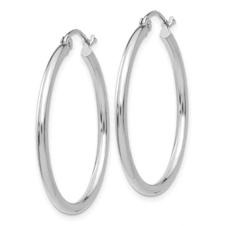 Sparkling Hoop Earrings For Parties-14k White Gold Polished 2x30mm Tube Hoop Earrings