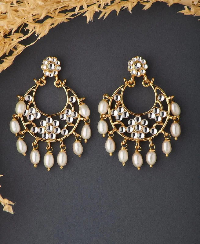 Crystal Drop Earrings For Bridesmaids Gifts-Ethnic Stone Studded Hanging Pearl Jhumka